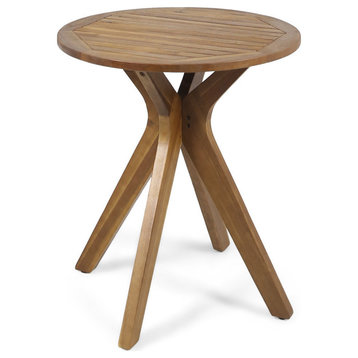 GDF Studio Brigitte Outdoor Round Acacia Wood Bistro Table with X Legs, Teak