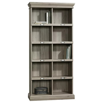 Tall Bookcase, Wood Frame & 10 Open Compartments With ID Label Tags, Salt Oak