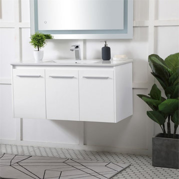 Elegant Decor Rasina 40" Single Porcelain Top Floating Bathroom Vanity in White