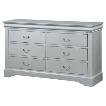 Bowery Hill Traditional 6 Drawer Dresser in Platinum