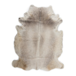 Luxury Natural Cowhide Area Rug, Handmade, Gray, White, Hair-on-Hide, 7'0"x6'0" - Area Rugs