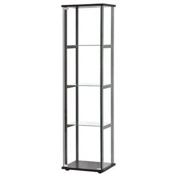 Pemberly Row Contemporary Wood 4 Shelf Glass Curio Cabinet in Black