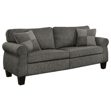 Linen-like Fabric Sofa With Pillows, Dark Gray