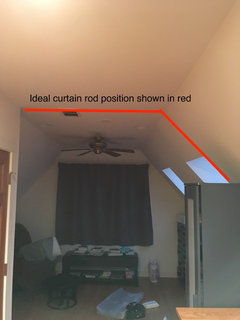 Hang Curtains (room divider) from slanted / a-frame ceiling