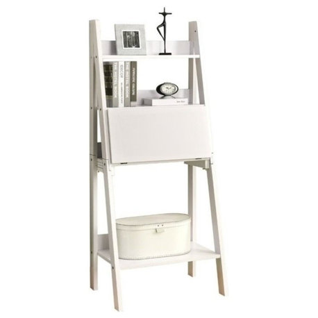 Pemberly Row 61" Ladder Bookcase with Drop-Down Desk in White