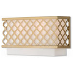 Livex Lighting - Livex Lighting Arabesque Light ADA Wall Sconce, Soft Gold - Our Arabesque two light wall sconce will add refined style and a hint of mystery to your decor. The off-white fabric hardback shade creates a warm illumination, while the light brings to life the intricate soft gold cutout pattern.