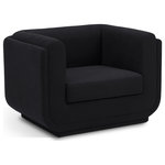 Meridian Furniture - Kimora Linen Textured Fabric Upholstered Chair, Black - Upgrade your space with this black Kimora linen textured fabric chair that offers a touch of luxury that's as cozy as it is chic. The tactile softness of the fabric adds to its appeal, ensuring that you not only sit in style but in comfort as well. The rounded arms add a contemporary touch and ensure a snug seating experience for relaxing with your favorite book or watching TV. Its sleek and versatile modern design complements any decor, making it a fantastic addition to your room.