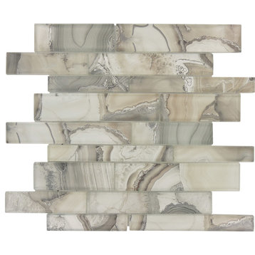 11.75"x11.75" Magical Forest Linear Glossy Glass Tile, Snow Palace Gray