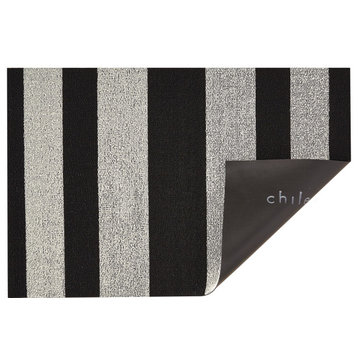 Bold Stripe Shag Mat, Black and White, 18"x28"