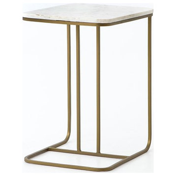 Luca End Table Iron Matte Brass, Polished White Marble