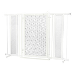 Fusion Gates - Fusion Gate with Linear Lace Design, White Pearl, 52"-60" - Dog Gates