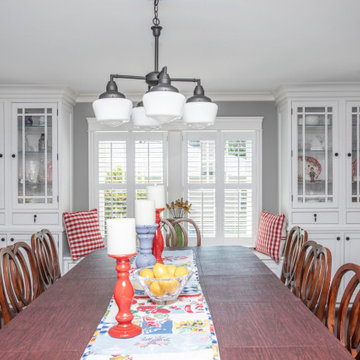 Custom kitchen, dining room, entertainment center and laundry.