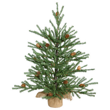 Vickerman Carmel Pine Tree With Pine Cones and Burlap Base, 18"