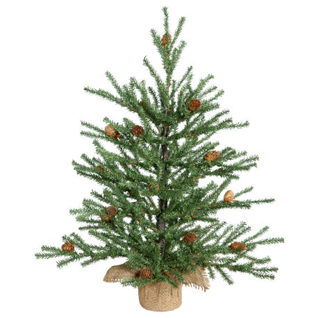 Vickerman Carmel Pine Tree With Pine Cones and Burlap Base, 18"
