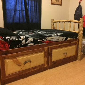 Cedar post bed with antler pulls