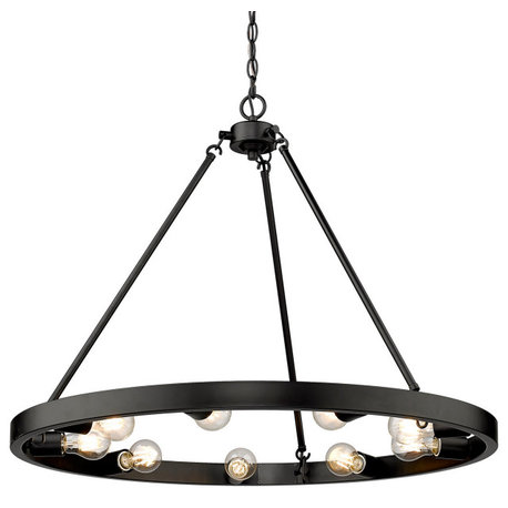 Nine Light Chandelier, Matte Black