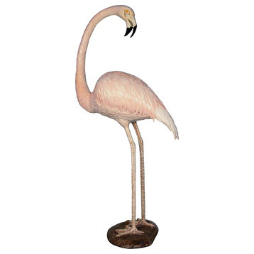 Flamingo Looking Back Bronze Sculpture, Special Patina Finish