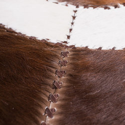 Handmade Cowhide Patchwork Area Rug Oval Brown White Hair-on-Hide, 6'7"x3'7" - Area Rugs