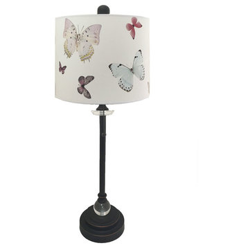 28" Crystal Buffet Lamp With Colorful Butterfly Shade, Oil Rubbed Bronze, Single