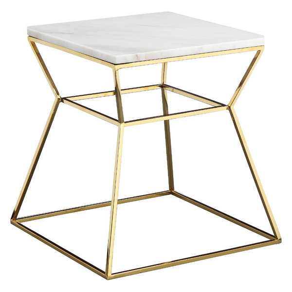 Gold Geo Marble Top Side Table, White