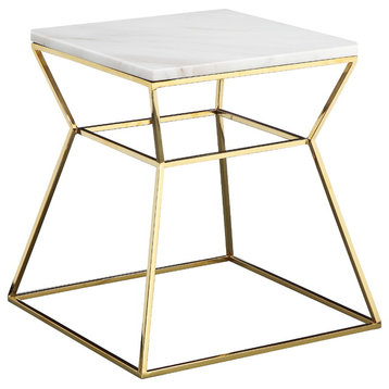 Gold Geo Marble Top Side Table, White