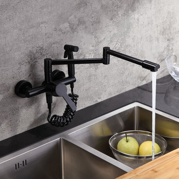 $109.99 Modern Single Handle Retractable Wall-Mount Pot Filler Matte Black Kitch