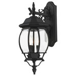 Livex Lighting - Textured Black Traditional, Colonial, French Historical, Outdoor Wall Lantern - The classically transitional outdoor Frontenac collection boasts a cast aluminum structure with dazzling ornamental design.  The downward hanging three-light medium six-sided wall lantern comes in a textured black finish with clear beveled glass and extravagantly decorative scrolls. The ornate quality of this light will add radiance to your house exterior day or night.