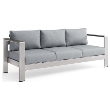 Shore Outdoor Patio Aluminum Sofa, Silver Gray