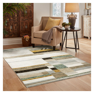 Sadie Layered Blocks Beige/Multi Area Rug, Beige/Multi, 8'6