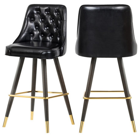 Portnoy Faux Leather Upholstered Bar Stool, Set of 2, Black