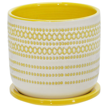 Ceramic 6" Planter With Saucer Yellow