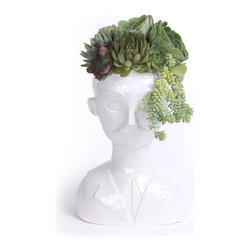 Male Bust Vase with Succulents - Home Decor