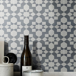 Moroccan Mosaic & Tile House - 8"x8" Affos Handmade Cement Tile, Gray/White, Set of 12 - Wall And Floor Tile