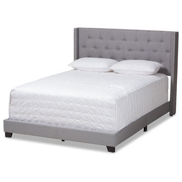 Brady Modern and Contemporary Light Grey Fabric Upholstered King Size Bed