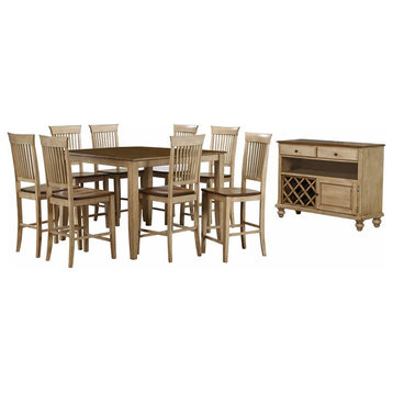 Sunset Trading Brook 10-Piece 48" Square Wood Pub Set with Slat Stools in Cream