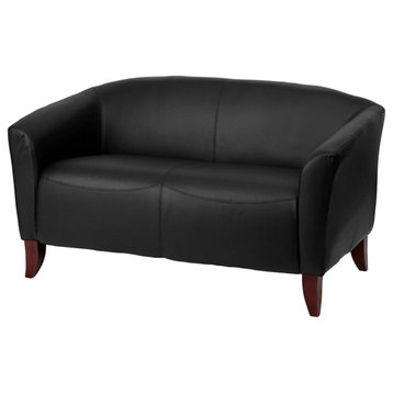 Contemporary Loveseat, Faux Leather Cushioned Seat With Curved Back, Black