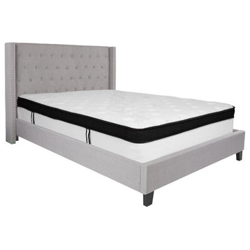 Flash Furniture Riverdale Tufted Queen Wingback Platform Bed in Gray