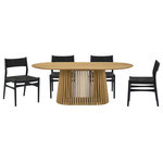 Armen Living - Pasadena Erie 5-Piece Oval Dining Set, Natural Oak/Black Paper Cord Chairs - Transform your indoor dining space with the Pasadena Erie 5 Piece Oval Dining Set from Armen Living. This contemporary dining set features: 1 oval Pasadena table with a solid wood base and concrete bottom for added stability, and 4 Erie chairs constructed with solid wood frames and woven paper cord. The Danish and mid-century modern influences shine through in the sleek design that combines functionality with artistic flair. As versatile furniture pieces, these dining chairs transcend their traditional role, doubling as smart accent chairs or chic additions to your vanity. The ergonomic design ensures comfort during meals, providing both flexible support and style, while the open back and paper cord create a chair with unparalleled breathability. With a generous tabletop length of 79 inches, this dining room table provides ample space for family dinners or entertaining guests. Crafted with meticulous attention to detail, the oval shape of the table adds a touch of modern elegance to any space. This cohesion serves to enhance the clean, simple aesthetic of this set, which is sure to create a focal point in any room. Perfect for intimate dinners or casual family meals, this five-piece set is designed for those who appreciate a blend of form and function. Elevate your dining experience with the Pasadena Erie dining table set. This dining set is available in multiple color variations including: a black oak finish with black chairs, a natural oak finish with natural oak chairs, a natural oak finish with black chairs, and a walnut tabletop with black finish and black chairs.