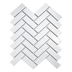Walls and Floors - Herringbone Mosaic Tiles, 1 Sheet, White Gloss - Wall & Floor Tiles