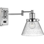 Progress Lighting - Hinton Collection Polished Nickel Swing Arm Wall Light - Enjoy focused task lighting with the industrial demeanor of this one-light swing arm wall bracket. A clear seeded glass shade is ready to provide you with focused task light wherever illumination is called upon. The light fixture's signature adjustable arm is coated in a polished nickel finish and makes this wall light a favorite choice for when you want to read your favorite novel before bed.