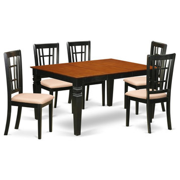 East West Furniture Weston 7-piece Dining Set with Linen Seat in Black/Cherry