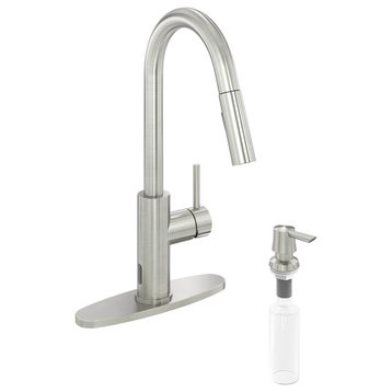 Touchless Pull Down Single Handle Kitchen Faucet With LED Function, Brushed Nickel