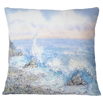 Blue Watercolor Waters Seascape Throw Pillow, 18"x18"