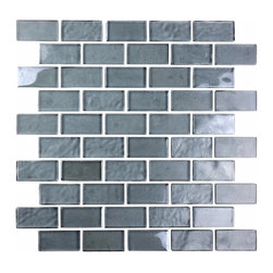 GBM Manufacturing - Landscape 10"x11" Textured Glass Brick Mosaic Tile,Gray - Mosaic Tile