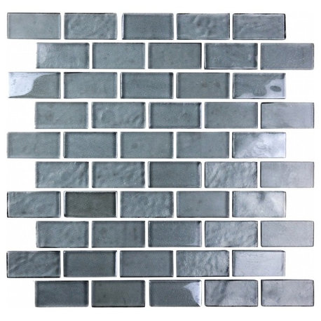 Landscape 10"x11" Textured Glass Brick Mosaic Tile,Gray, 1 Sheet