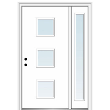 50"x80" 3 Lites Clear Right-Hand Inswing Primed Fiberglass Door, 4-9/16"