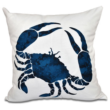 Crab, Animal Print Pillow, Navy Blue, 18"x18"