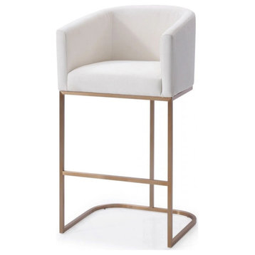 Patty Modern White Fabric & Brushed Bronze Bar Chair Set of 2