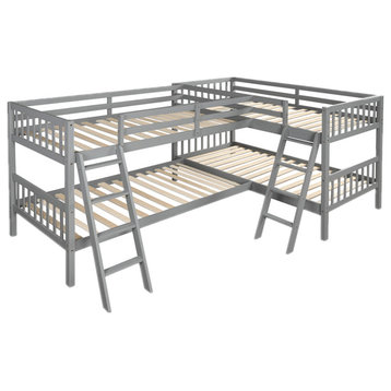Gewnee L-Shaped Bunk Bed with Ladder,Twin Size in Gray