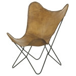 PARLANE - Leather Butterfly Chair - This sleek modern tan leather chair will make a stylish statement in any home .